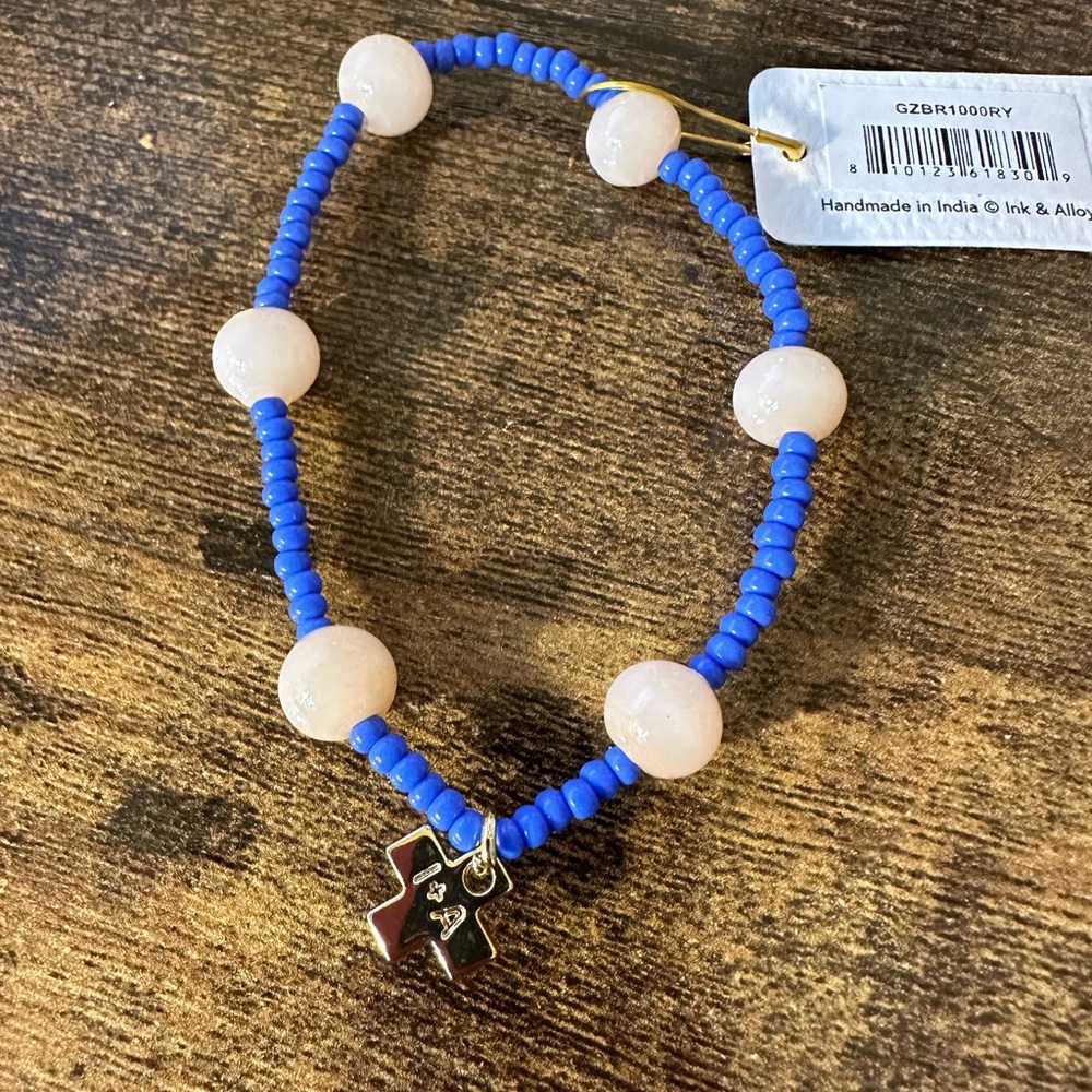 Mia Small Seed Bead With Round Stones Stretch Bracelet Royal Blue